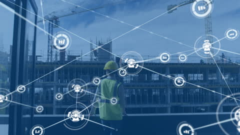 Architect Analyzing Digital Network on Construction Site