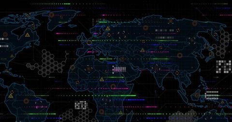 Futuristic Digital World Map Displaying Data flows and Connectivity