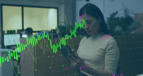 Businesswoman Analyzing Financial Data with Tablet