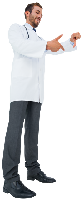 Happy Caucasian Male Doctor Holding Virtual Device on Transparent Background - Download Free Stock Videos Pikwizard.com