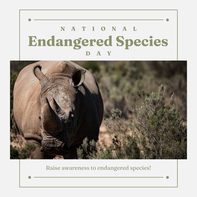 National Endangered Species Day Awareness Poster with Rhinoceros - Download Free Stock Templates Pikwizard.com