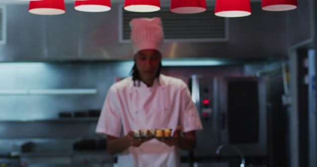 Biracial male chef standing in kitchen making a nice plate of sushi - Download Free Stock Photos Pikwizard.com