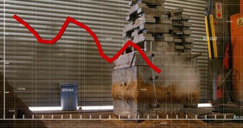 Industrial Forging Process Overlay with Red Line Graph