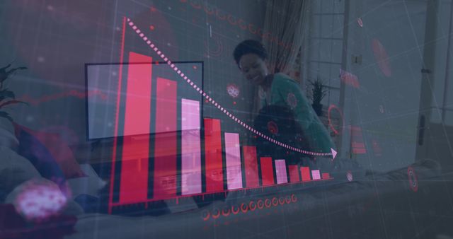 Hybrid Graph Decline Overlaid on Business Environment - Download Free Stock Images Pikwizard.com