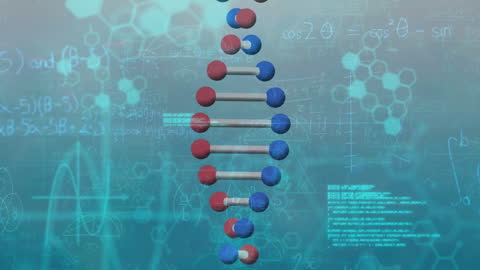 Rotating DNA Strand with Scientific Data Background