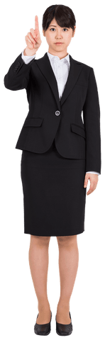 Serious businesswoman pointing on transparent background