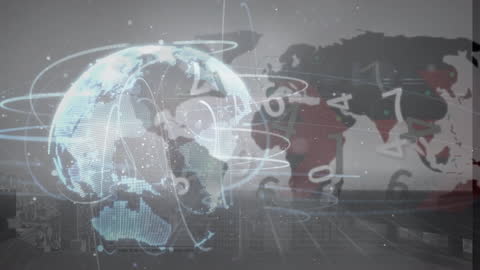 Digital World Data Network Over Cityscape Animation