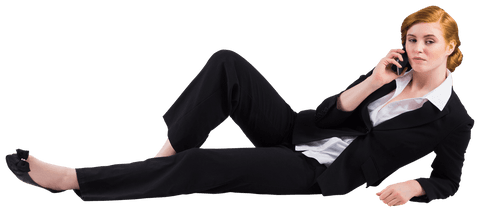 Transparent Image of Businesswoman with Red Hair on Phone in Formal Wear