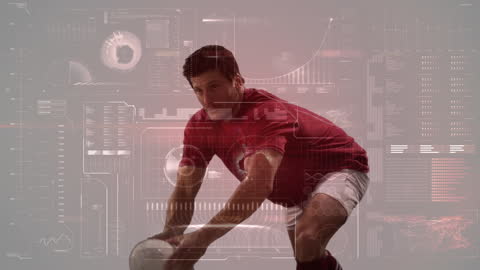Rugby Player with Futuristic Data Overlay