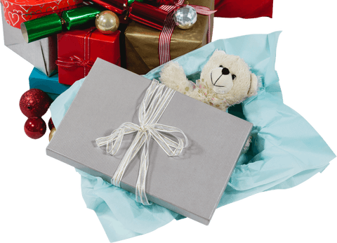 festive gift boxes with soft toy and seasonal ornaments transparent background - Download Free Stock Videos Pikwizard.com