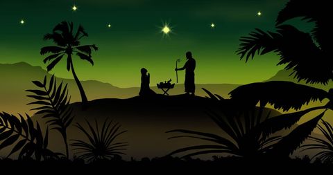 Silhouette Nativity Scene with Starry Night and Palm Trees - Download Free Stock Images Pikwizard.com