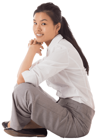Relaxed Businesswoman Sitting Cross-Legged With Friendly Expression Transparent - Download Free Stock Videos Pikwizard.com