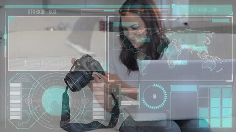 Caucasian Woman Using Camera and Digital Interface