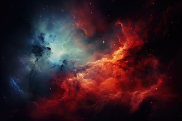 Abstract Cosmic Nebula with Red and Blue Clouds - Download Free Stock Photos Pikwizard.com