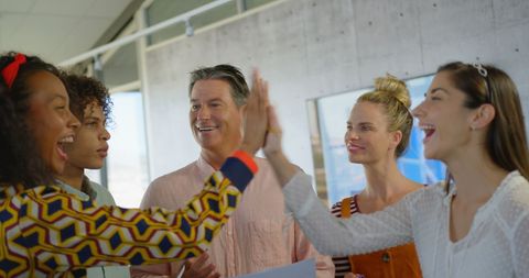 Diverse Team Celebrating Success with High Five - Download Free Stock Images Pikwizard.com
