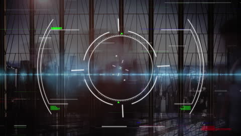 Futuristic Data Interface with Walking People Background