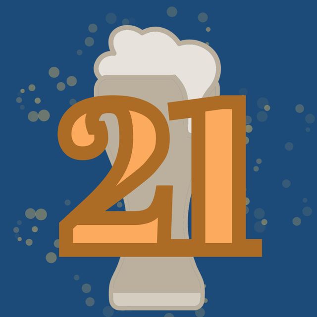 Featuring a beer mug brimming with foam and the number 21 prominently displayed, useful for 21st birthday party invitations, decorations, greeting cards, social media announcements, and novelty designs.