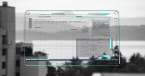 Futuristic data interface overlay on urban landscape