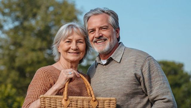 Happy Senior Couple Enjoying Picnic in Beautiful Park