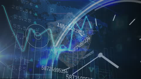 This abstract visualization highlights themes of digital transformation and globalization with intricate data patterns overlaid onto clock faces. Highlighting the interconnection of technology and time, it is ideal for presentations on future trends in business analytics, financial markets, and digital transformations.