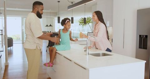 Joyful Family Planning in Modern White Kitchen