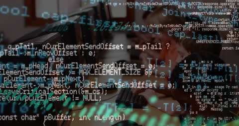 Diverse Kids Learning Technology with Overlay of Program Code
