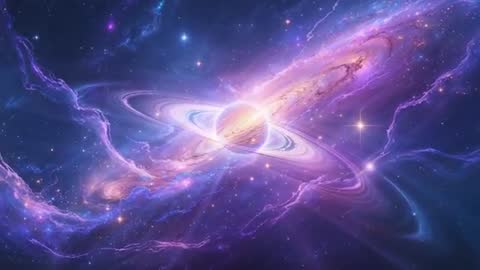 Ringed Planet Illuminated by Galactic Glow with Nebula and Plasma