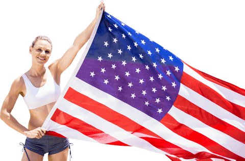 Smiling Athlete Holding American Flag Transparent Background