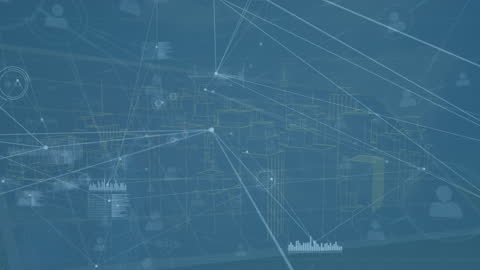 Digital Cityscape Overlayed with Network Connections and Solar Panels