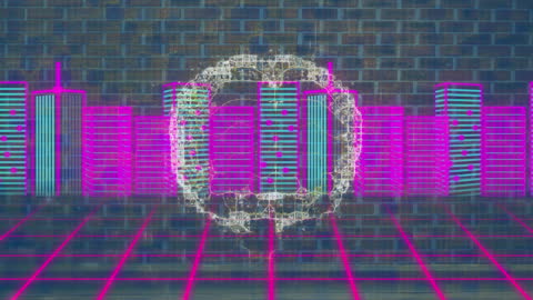 Futuristic Brain-Technology Fusion over Neon Tech Cityscape