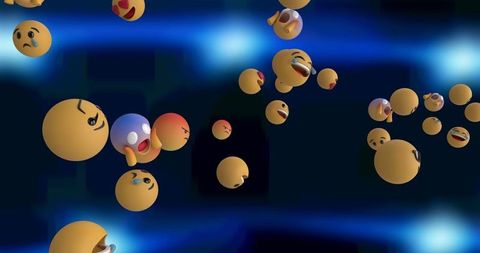 Floating Emoji Expressions Against Vibrant Blue Background