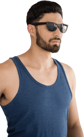 Stylish bearded man in sunglasses on transparent background