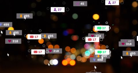 Floating Social Media Icons over Blurred Night City Background