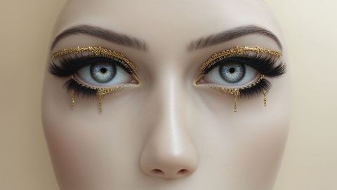 Close-up portrait of eyes with gold decorative makeup