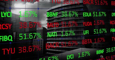 Digital financial chart display over urban skyline