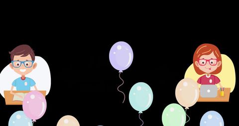 children celebrating with balloons on black background - Download Free Stock Images Pikwizard.com