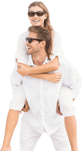 Joyful Couple Piggyback Ride Transparent Background