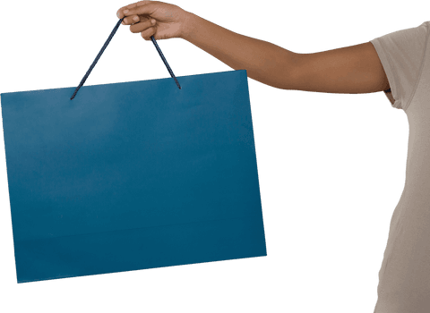 Hand Holding Blue Shopping Bag On Transparent Background