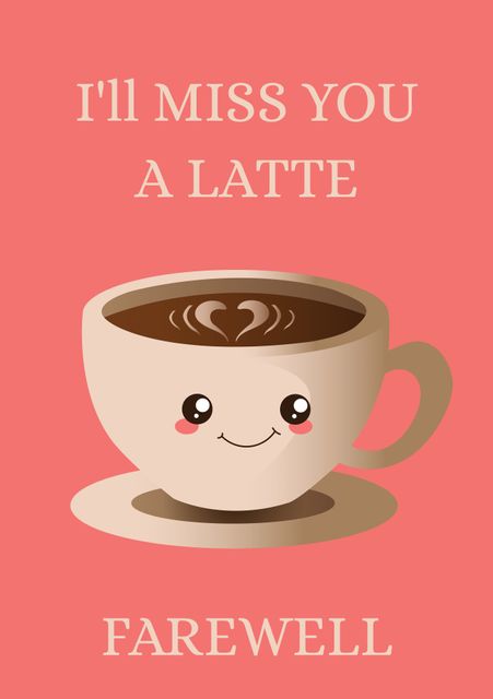 Cute Smiling Coffee Cup with 'I'll Miss You a Latte' Farewell Message - Download Free Stock Videos Pikwizard.com