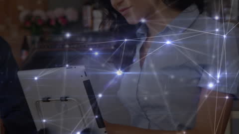 Businesswoman Using Digital Tablet Amid Virtual Network Connections