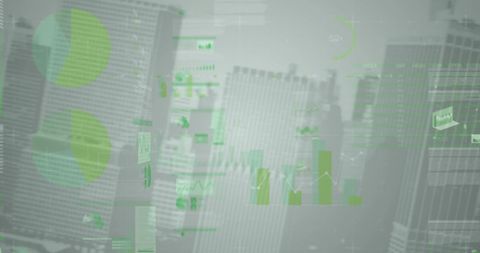 Digital finance and stock market data overlay on cityscape