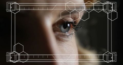 Close-up eye with futuristic digital interface overlay