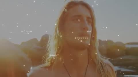 Futuristic Scene with Data Visualization and Serene Man by Shore