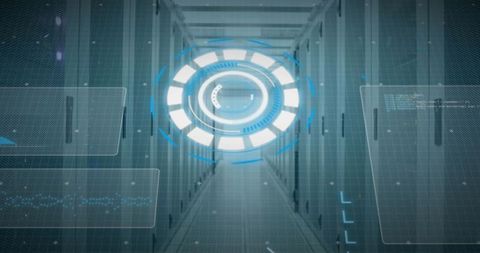 Futuristic Holographic Interface in High-Tech Data Center