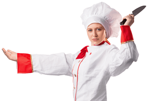 confident female chef with knife in hand on transparent background - Download Free Stock Videos Pikwizard.com