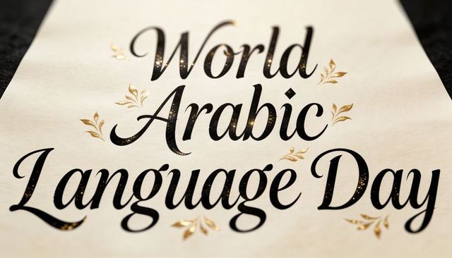 World arabic language day elegant black script with gold foil calligraphy for celebrations