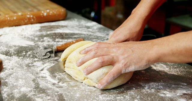 Person Kneading Dough on Floured Surface in Kitchen - Download Free Stock Images Pikwizard.com