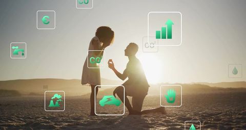 Sunset Beach Proposal with Sustainable Icons
