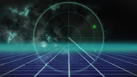 Futuristic Radar Sweep with Green Detection Blip and Grid Design