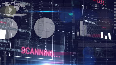 Futuristic Data Processing Display with Cityscape Overlay